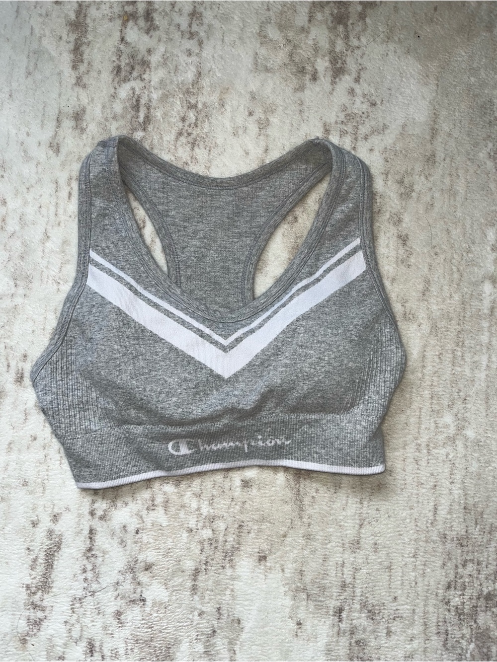 Champion Grey Racerback Sports Bra with White Chevron Size Small with Padding